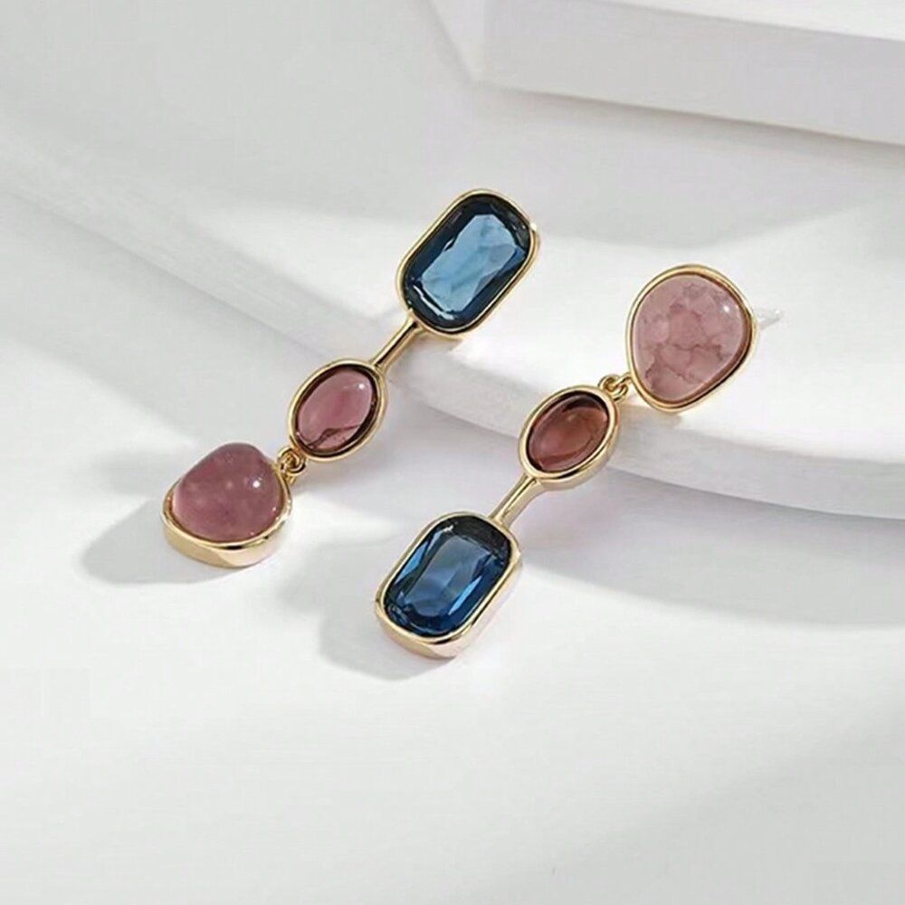 5/$25 Asymmetric Multicolor Acrylic Crystal Drop Earrings Mismatched Earrings - Picture 4 of 6